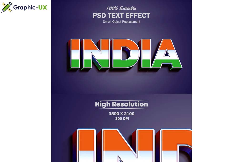 3D India Flag Color PSD Text Effect