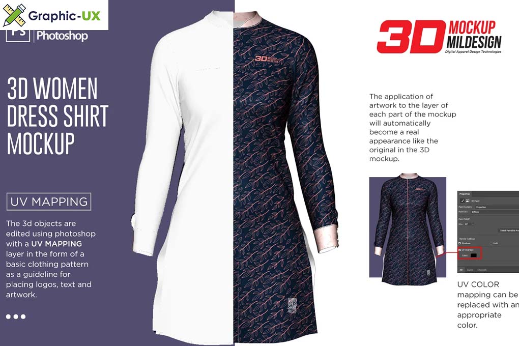 3D Women Dress Shirt LS Mockup