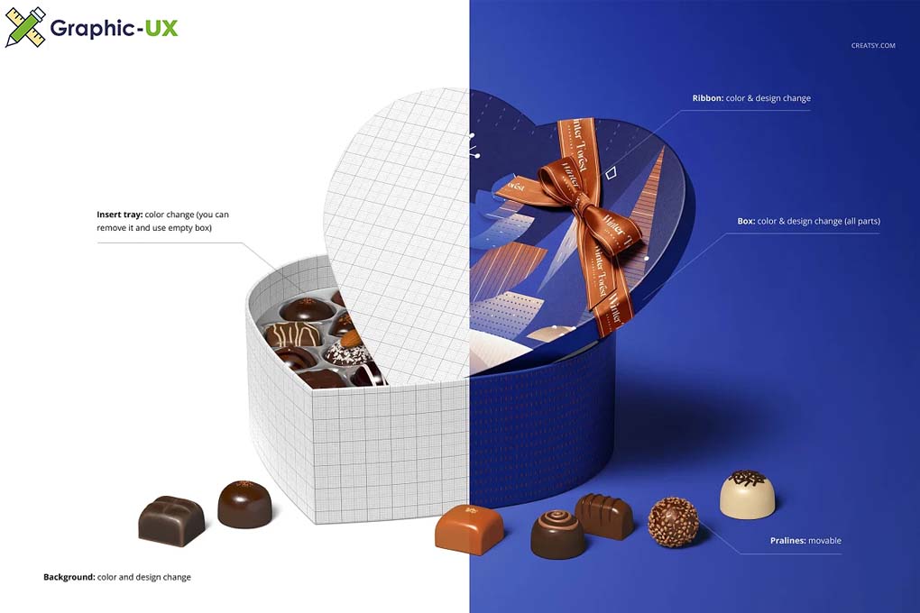 Heart Shaped Chocolate Box Mockup