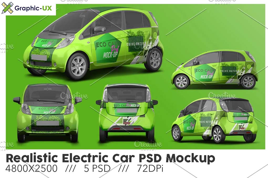 Realistic Electric Car PSD Mockup