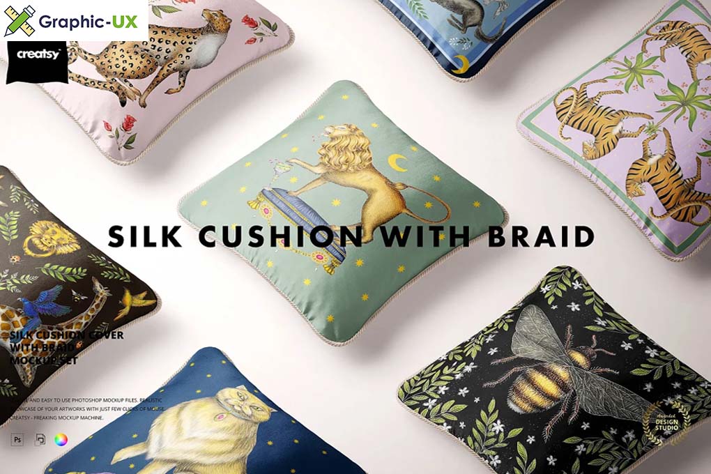 Silk Cushion with Braid Mockup Set