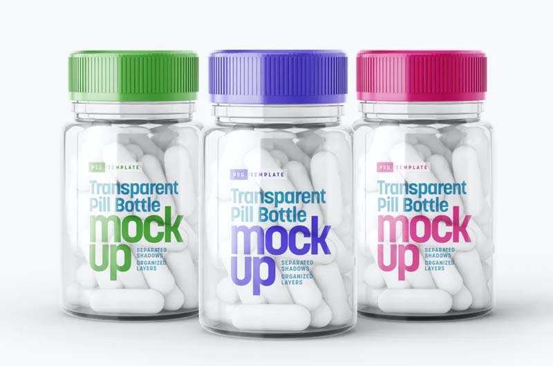 Transparent Pill Bottle Mockup Set