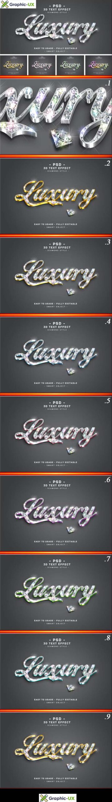 10 Pack 3d Diamond Colors Text Style Effects for Photoshop
